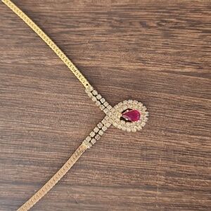 Goldtone Clear and Ruby Crystal Necklace